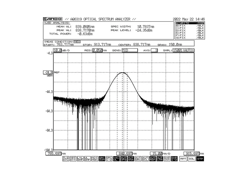 840nm 5mW 10nm kaistanleveys SLED laajakaistavalolähdemoduuli 840nm 5mW 10nm kaistanleveys SLED laajakaistavalolähdemoduuli