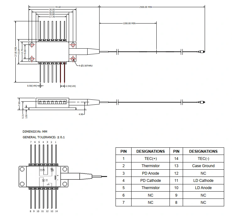 1030nm 50mW DFB Laser Diode Module